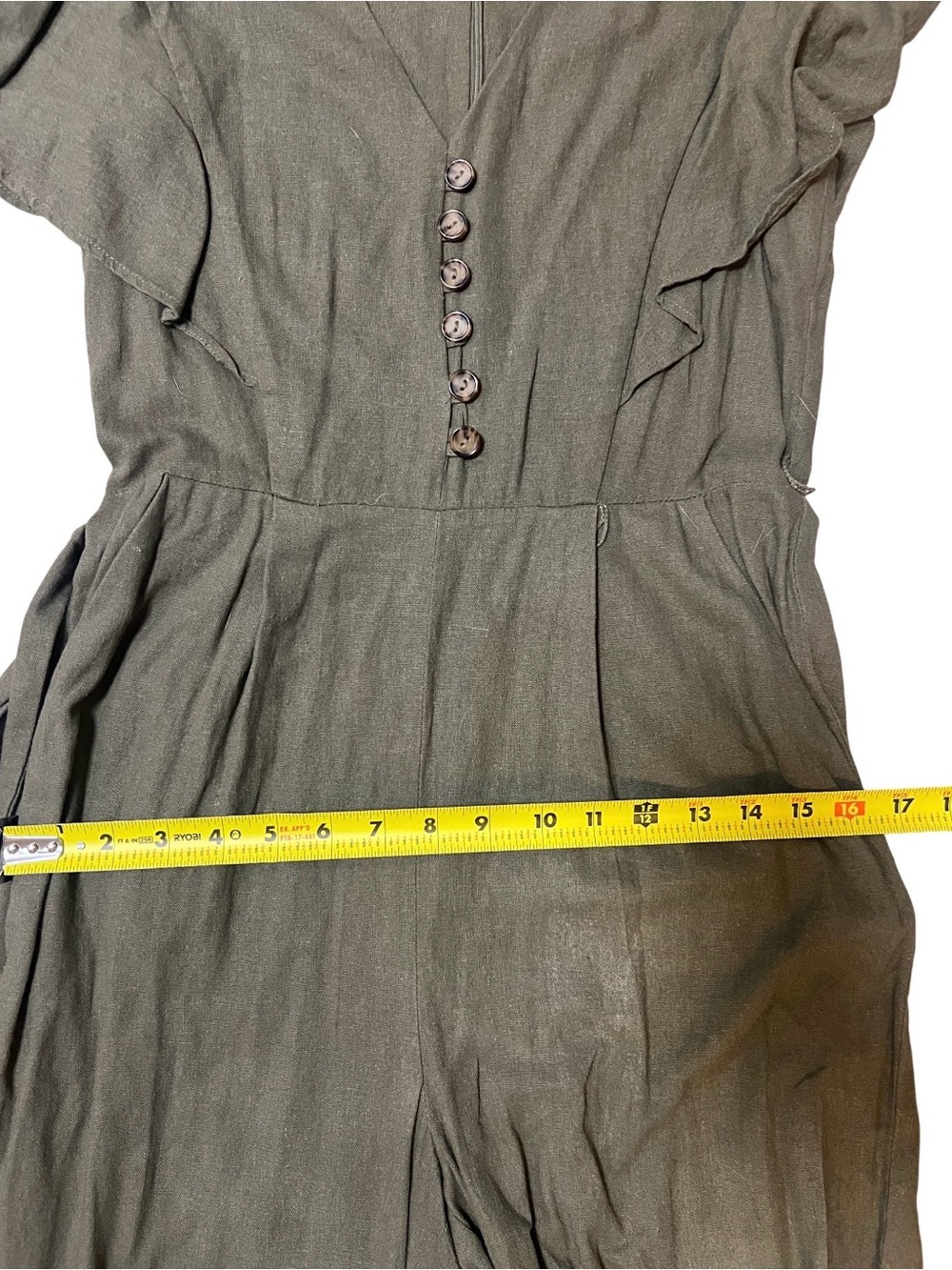 Calvin Klein Olive Green Flutter-Slee Wide-Leg Jumpsuit - Picture 5 of 8